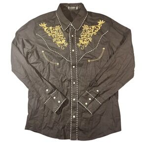 Jozorro Shirt Mens Medium Black Western Pearl Snap Embroidered Floral Cowboy